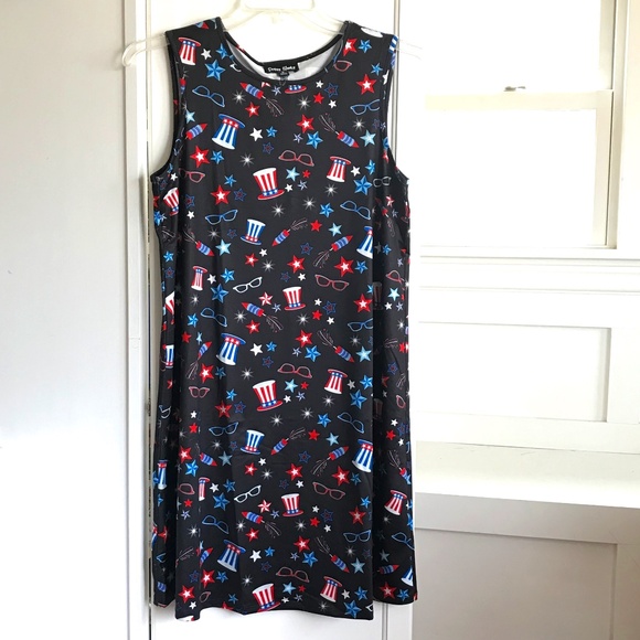 Midi Swing Dress 4th of July Patriotic Red White and Blue Fireworks Size Medium - Picture 1 of 16